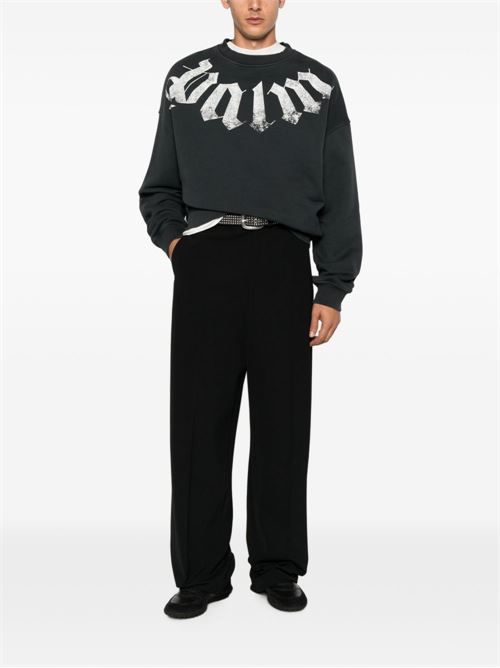 Felpa girocollo Palm Angels da uomo nera con maxi logo bianco ad arco PALM ANGELS | PAMBA004FL0011003